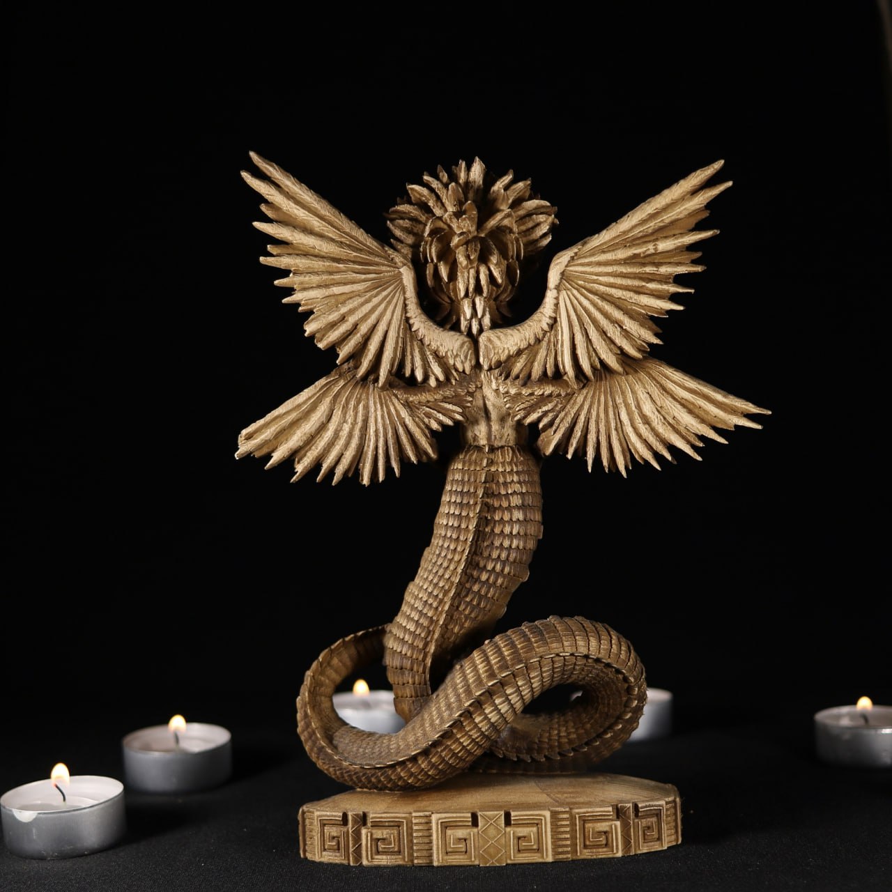 Exquisite Wooden Carved Statue of Kukulkan - Ancient Maya Art and Culture