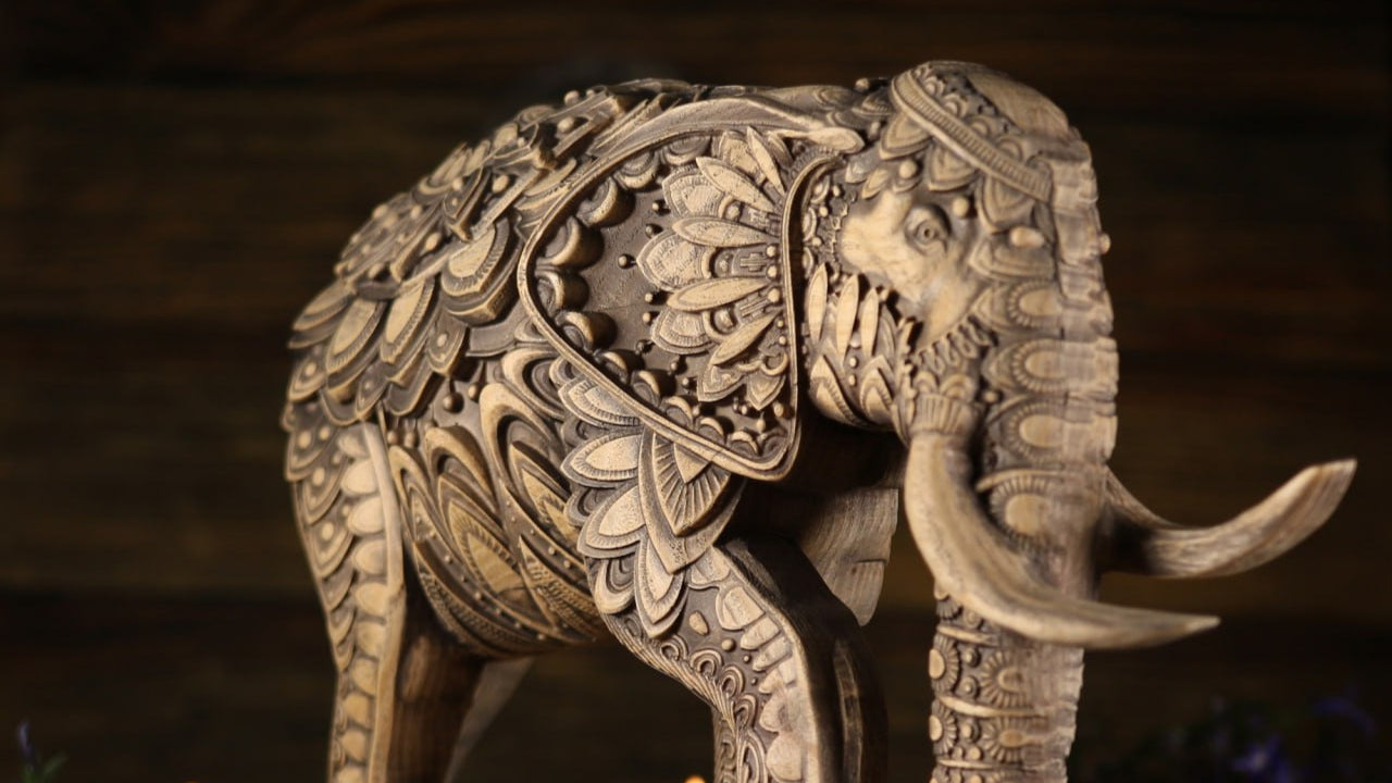 Handcrafted Wooden Elephant Statue - Exquisite Elephant Decor and Symbol of Strength