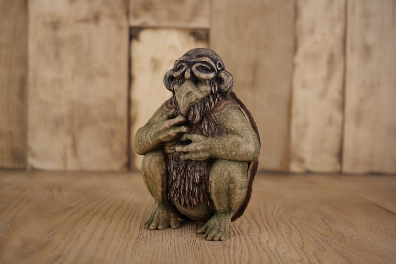 Exquisite Japanese Wooden Kappa Statue - Captivating Mythical Creature Artwork