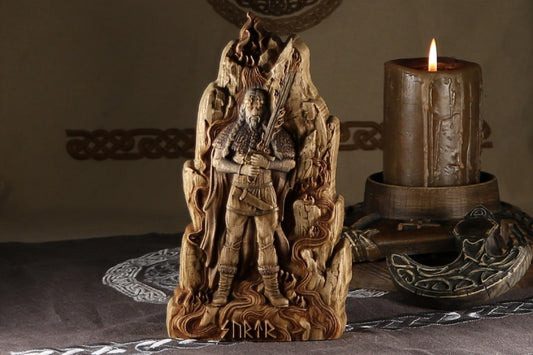 Surtr, The Mighty Fire Giant: Handcrafted Wood Carved Statue from Norse Mythology