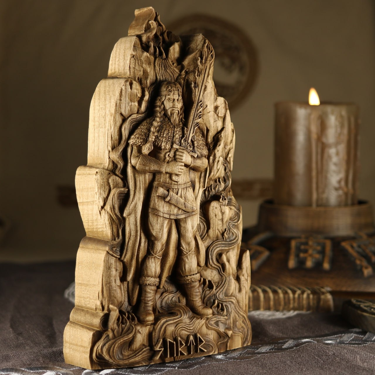 Surtr, The Mighty Fire Giant: Handcrafted Wood Carved Statue from Norse Mythology