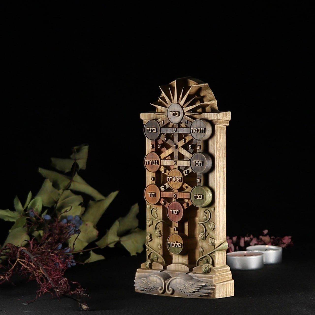 Enchanting Wooden Carved Tree of Life Sephirot: Embrace Spiritual Wisdom and Renewal