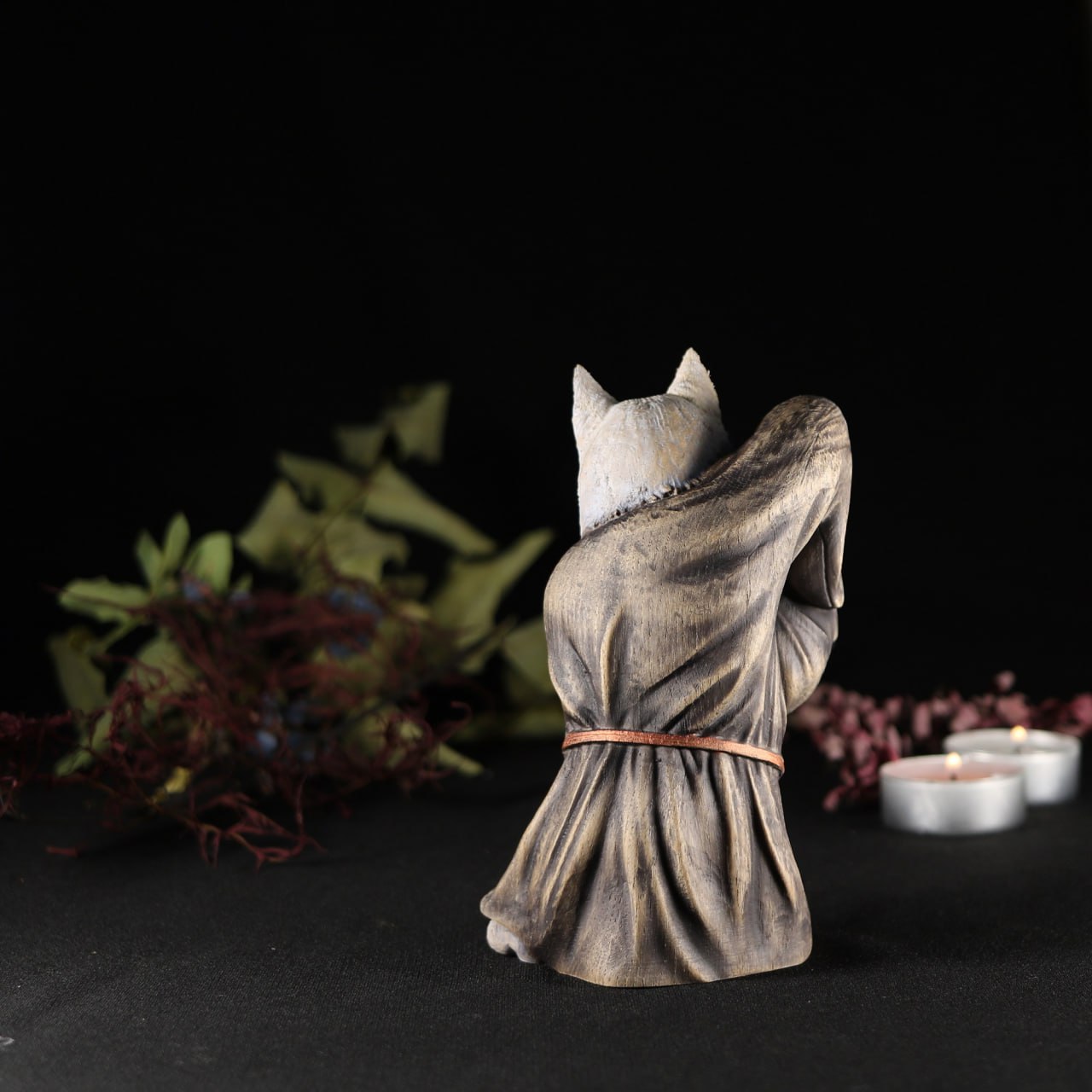 Akita Dog Samurai Sculpture Exquisite Wood
