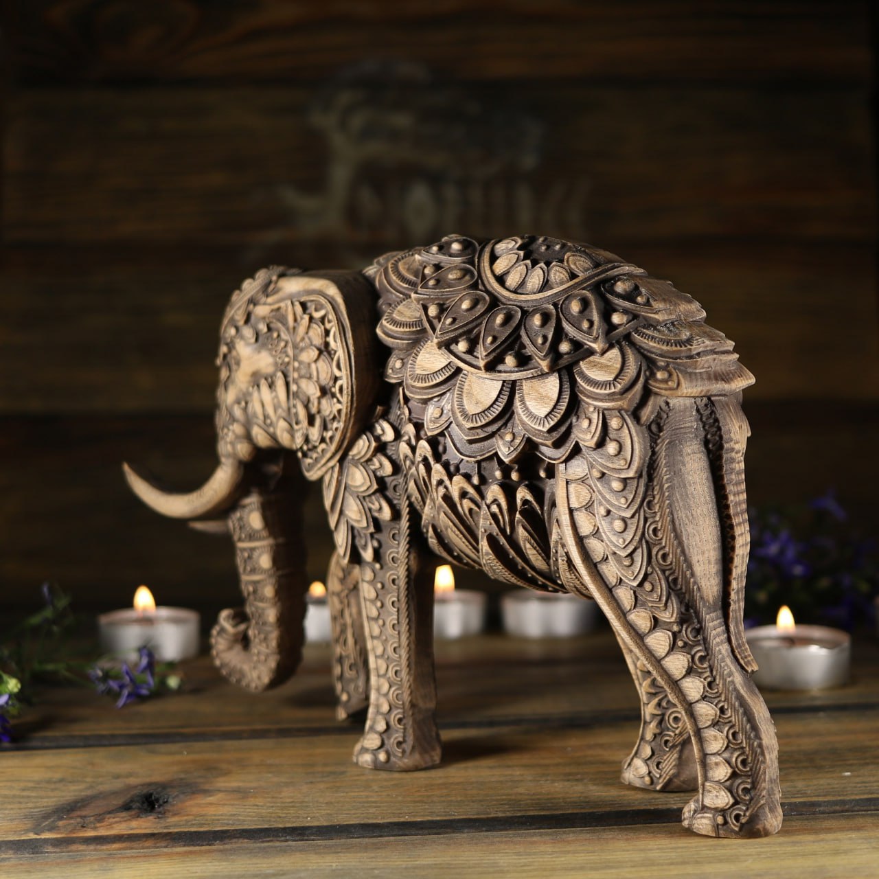 Handcrafted Wooden Elephant Statue: Symbol of Strength & Exotic Elephant Decor