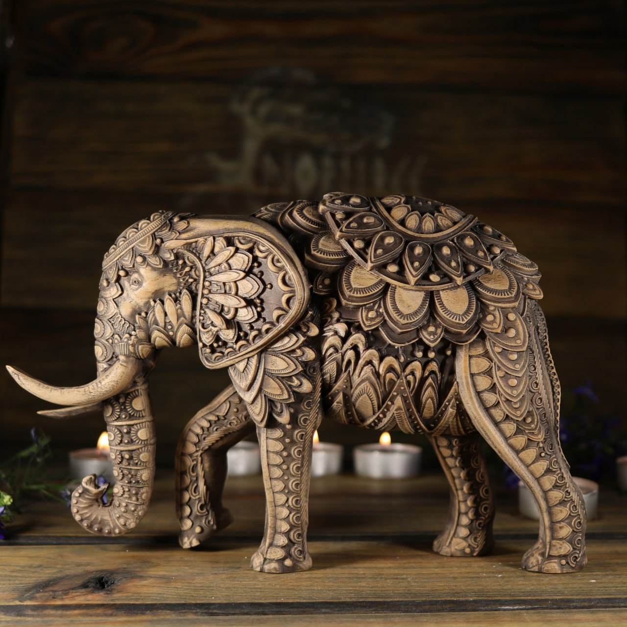 Handcrafted Wooden Elephant Statue: Symbol of Strength & Exotic Elephant Decor