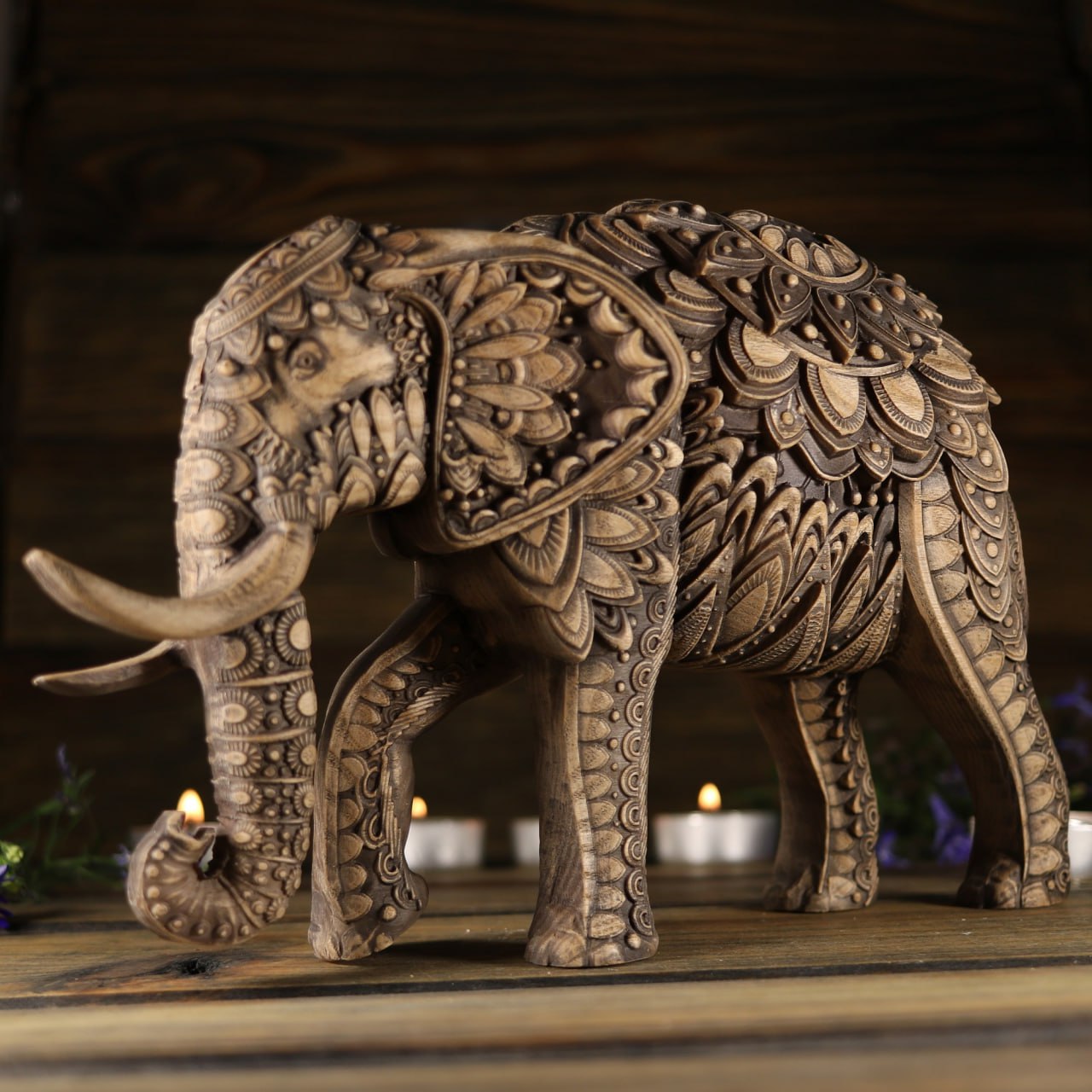 Handcrafted Wooden Elephant Statue: Symbol of Strength & Exotic Elephant Decor