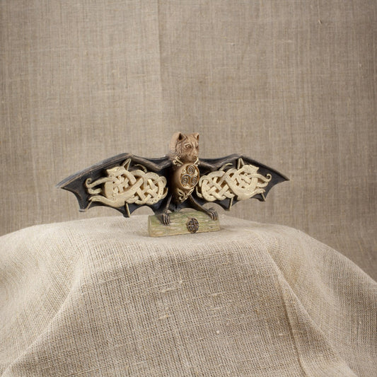Bat Wooden Sculpture Enchanting: Capturing the Magic of Norse and Celtic Mythology