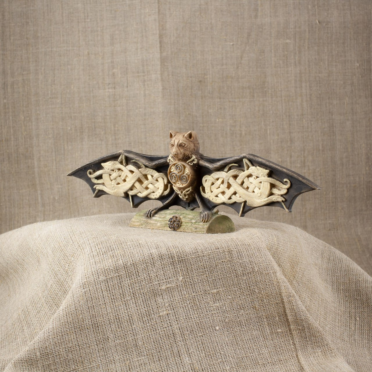 Bat Wooden Sculpture Enchanting: Capturing the Magic of Norse and Celtic Mythology