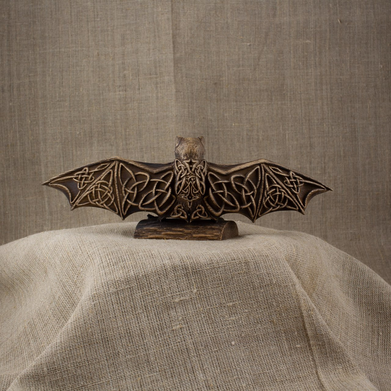Bat Wooden Sculpture Enchanting: Capturing the Magic of Norse and Celtic Mythology