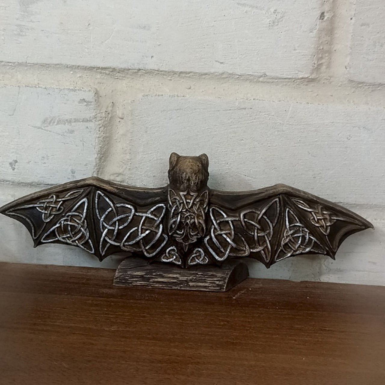 Enchanting Wooden Bat Sculpture: Capturing the Magic of Norse and Celtic Mythology