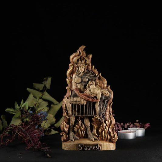 Slaanesh Wooden Carved Statue: Captivating Representation of Desire Luxury and Transformation