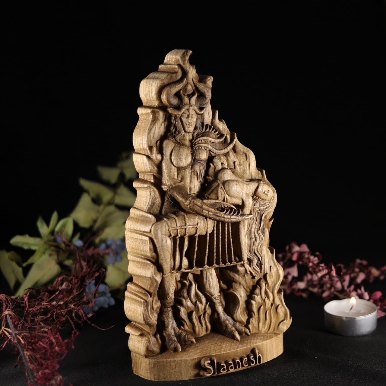 Slaanesh Wooden Carved Statue: Captivating Representation of Desire Luxury and Transformation