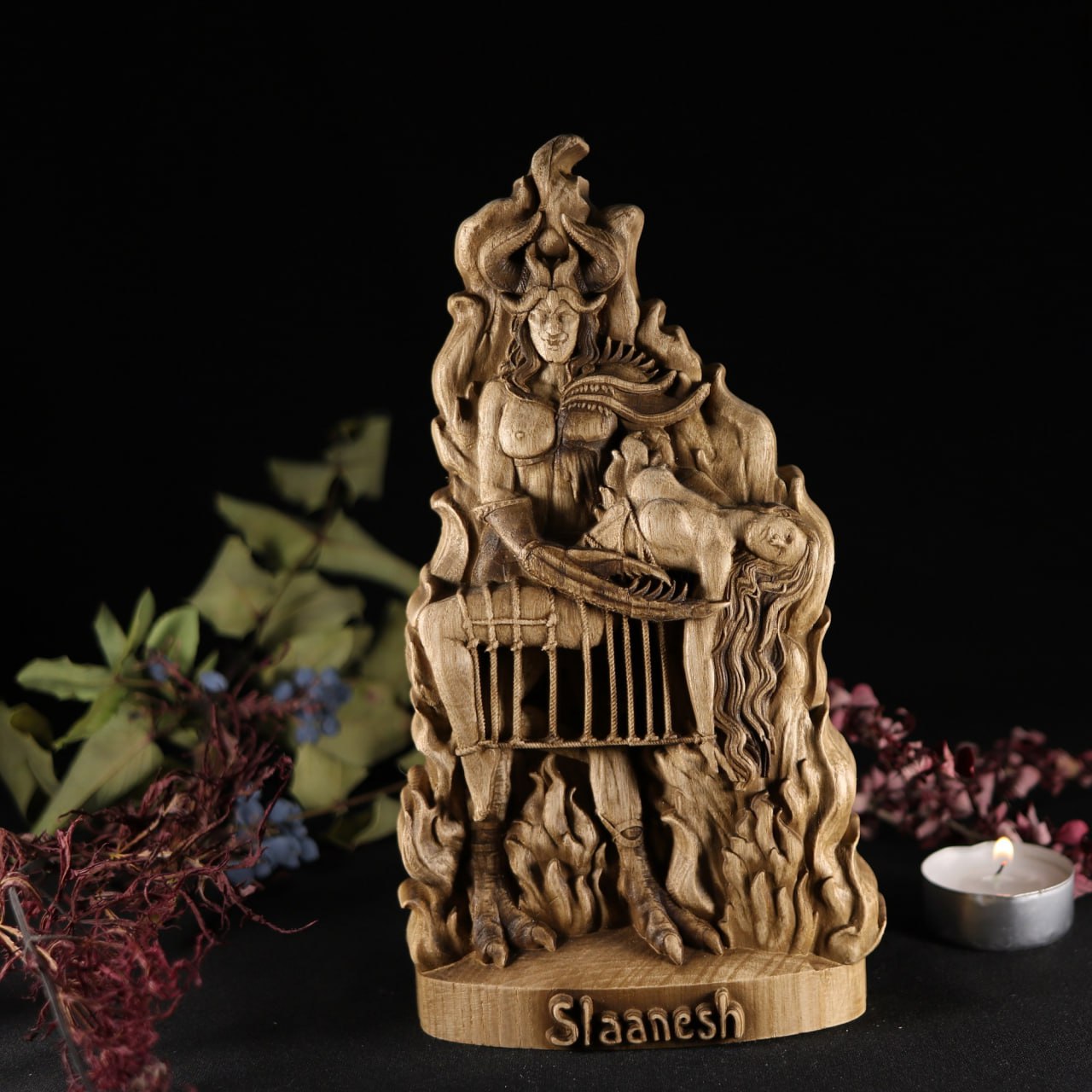 Slaanesh Wooden Carved Statue: Captivating Representation of Desire Luxury and Transformation