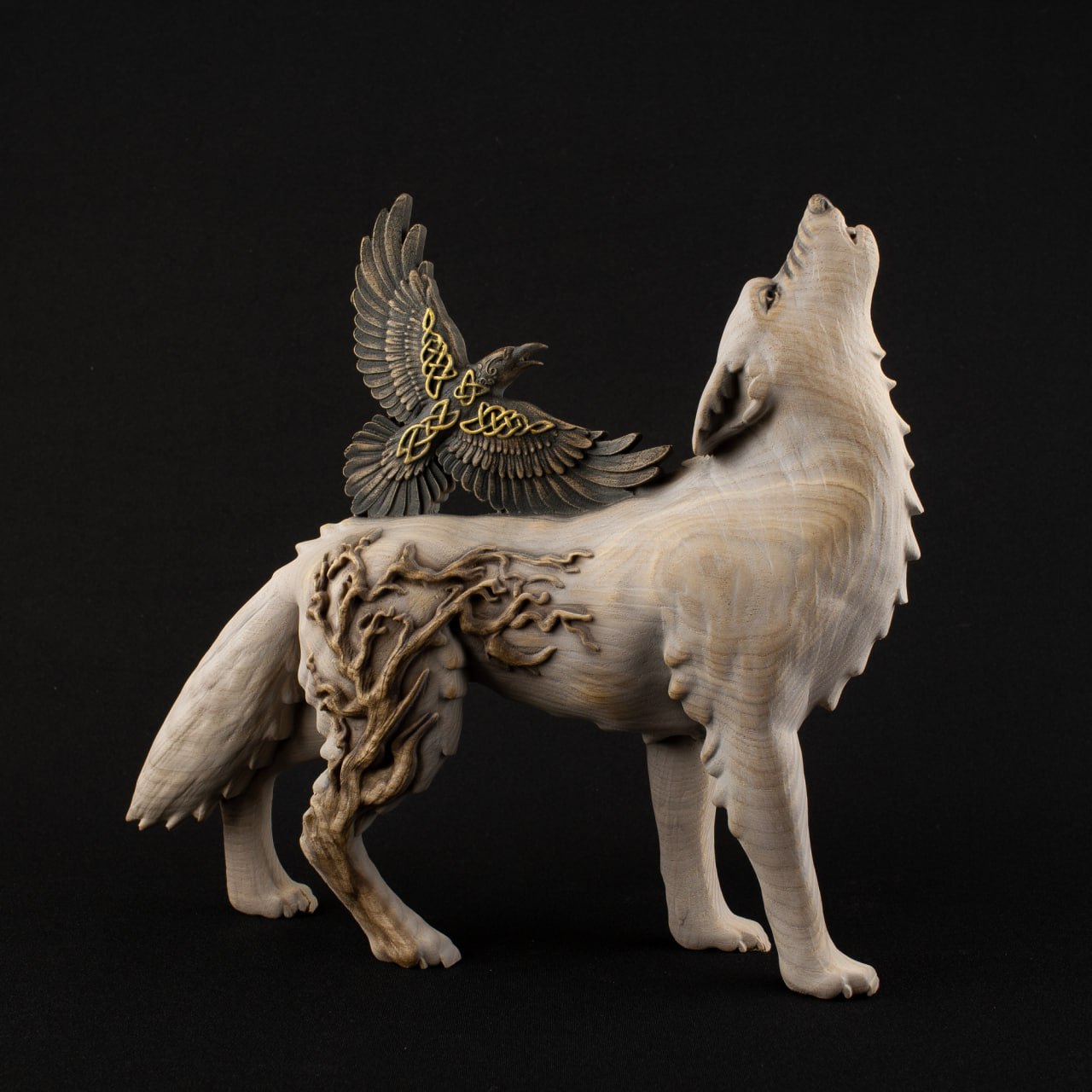 Raven & Wolf: Norse Mythology Statue