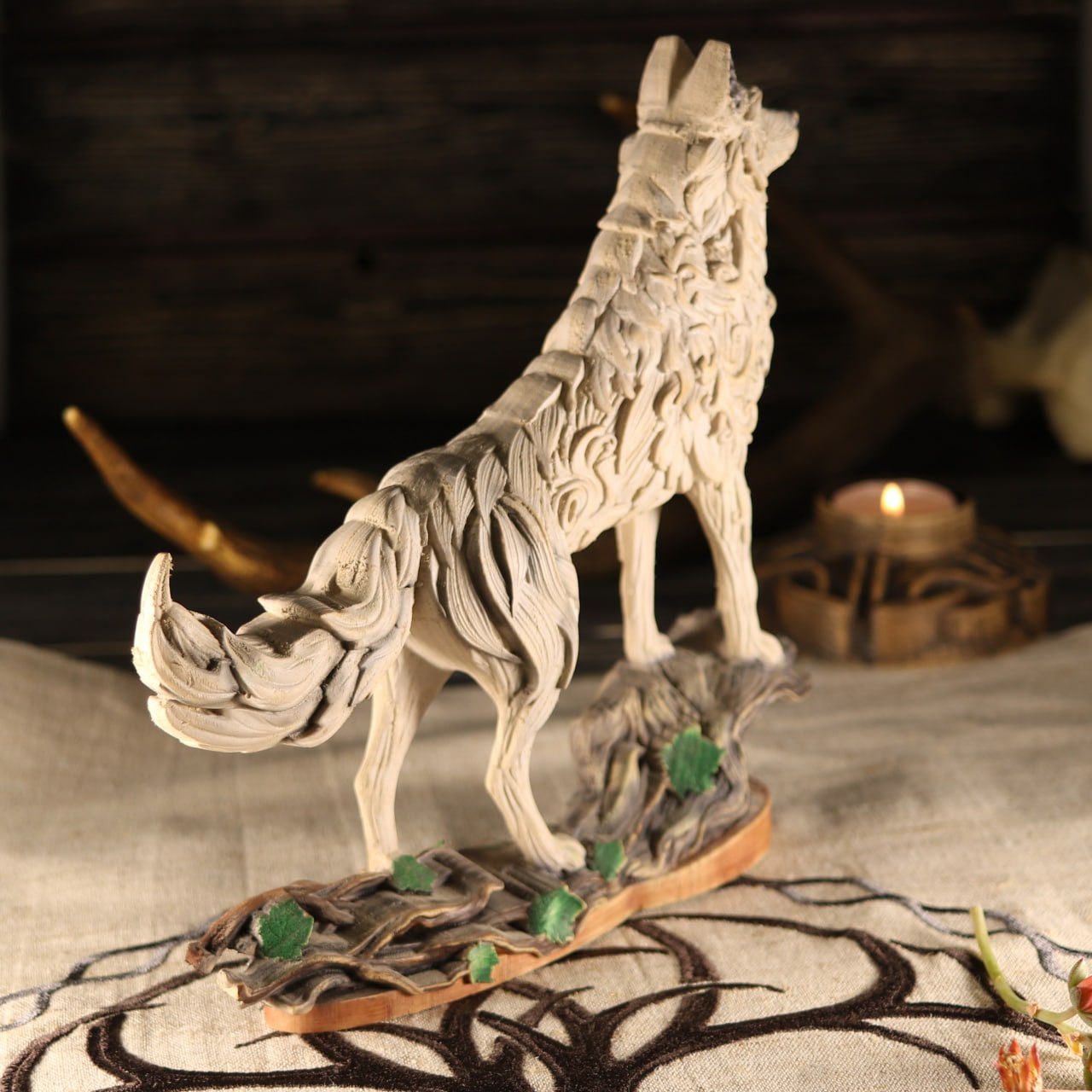 Wolf Wooden Statue Handcrafted