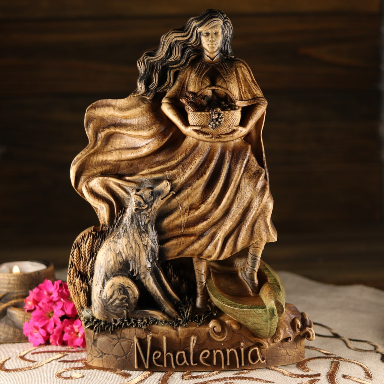 Nehalennia Sea goddess Wooden statue Celtic goddess