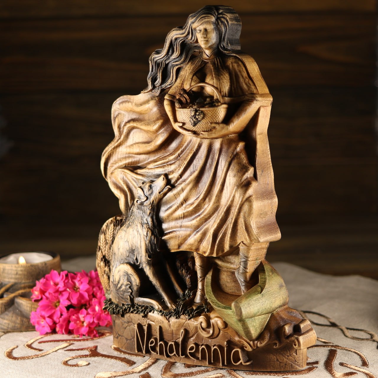 Nehalennia Sea goddess Wooden statue Celtic goddess
