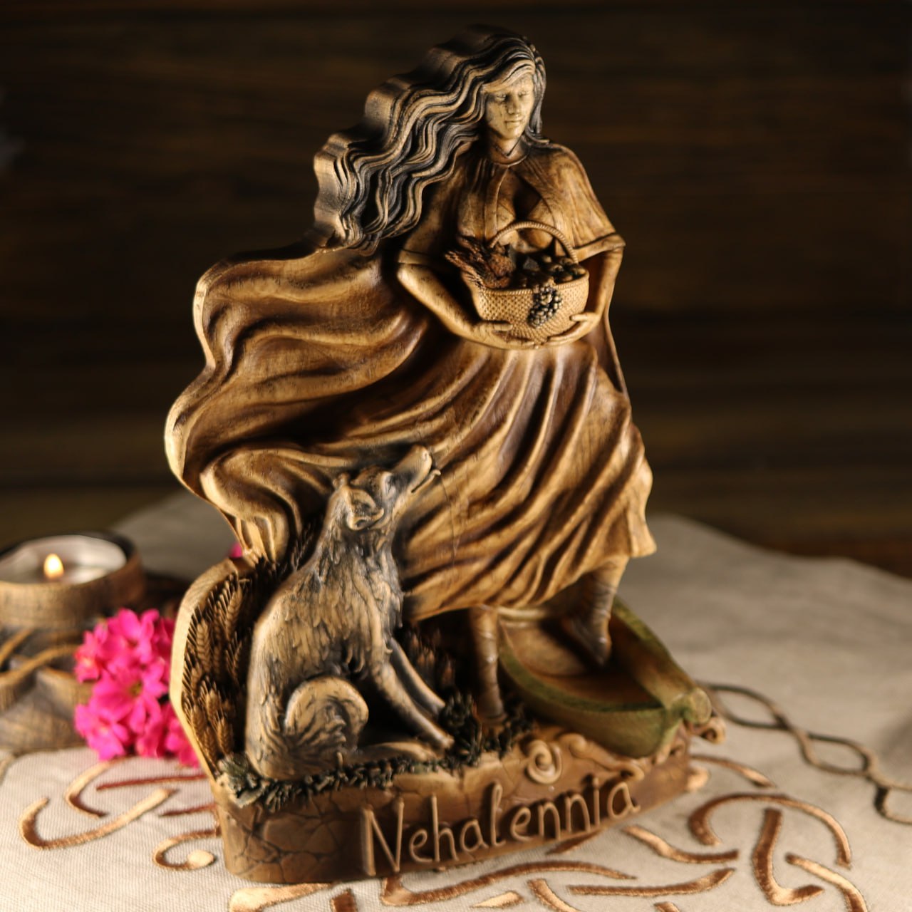 Nehalennia Sea goddess Wooden statue Celtic goddess
