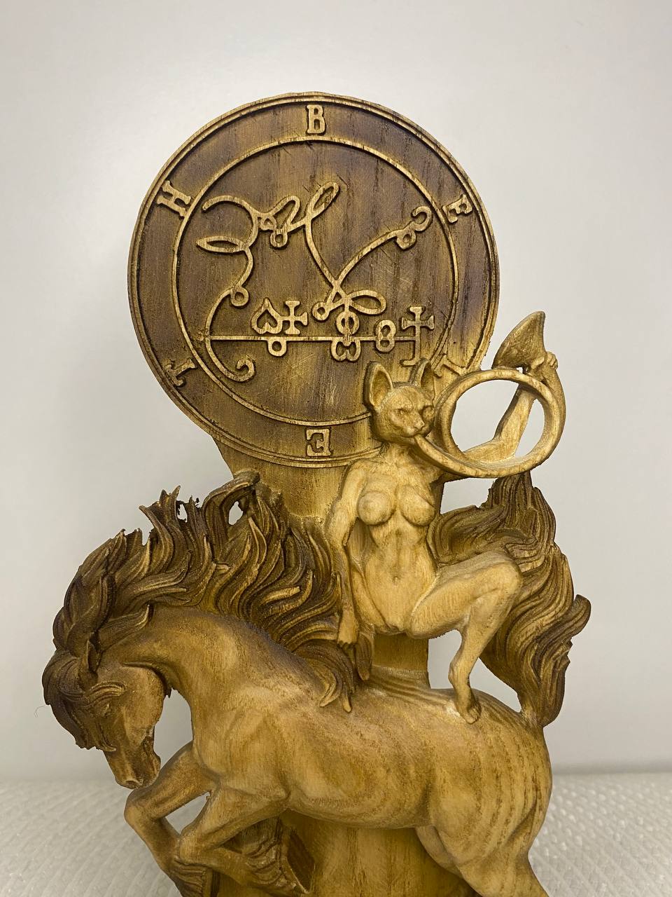 King Beleth Wooden Statue – Ars Goetia Demon Sculpture, Gothic Occult Mythology Decor