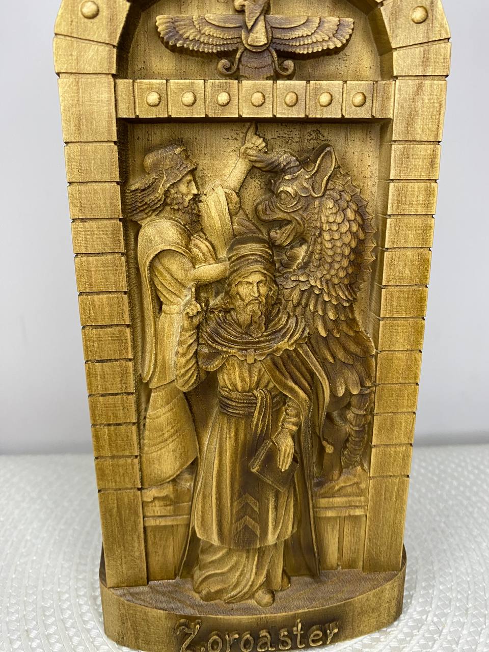 Zoroaster Inspired Wooden Sculpture – Ancient Persia Art Wood Carving, Cultural Collectible