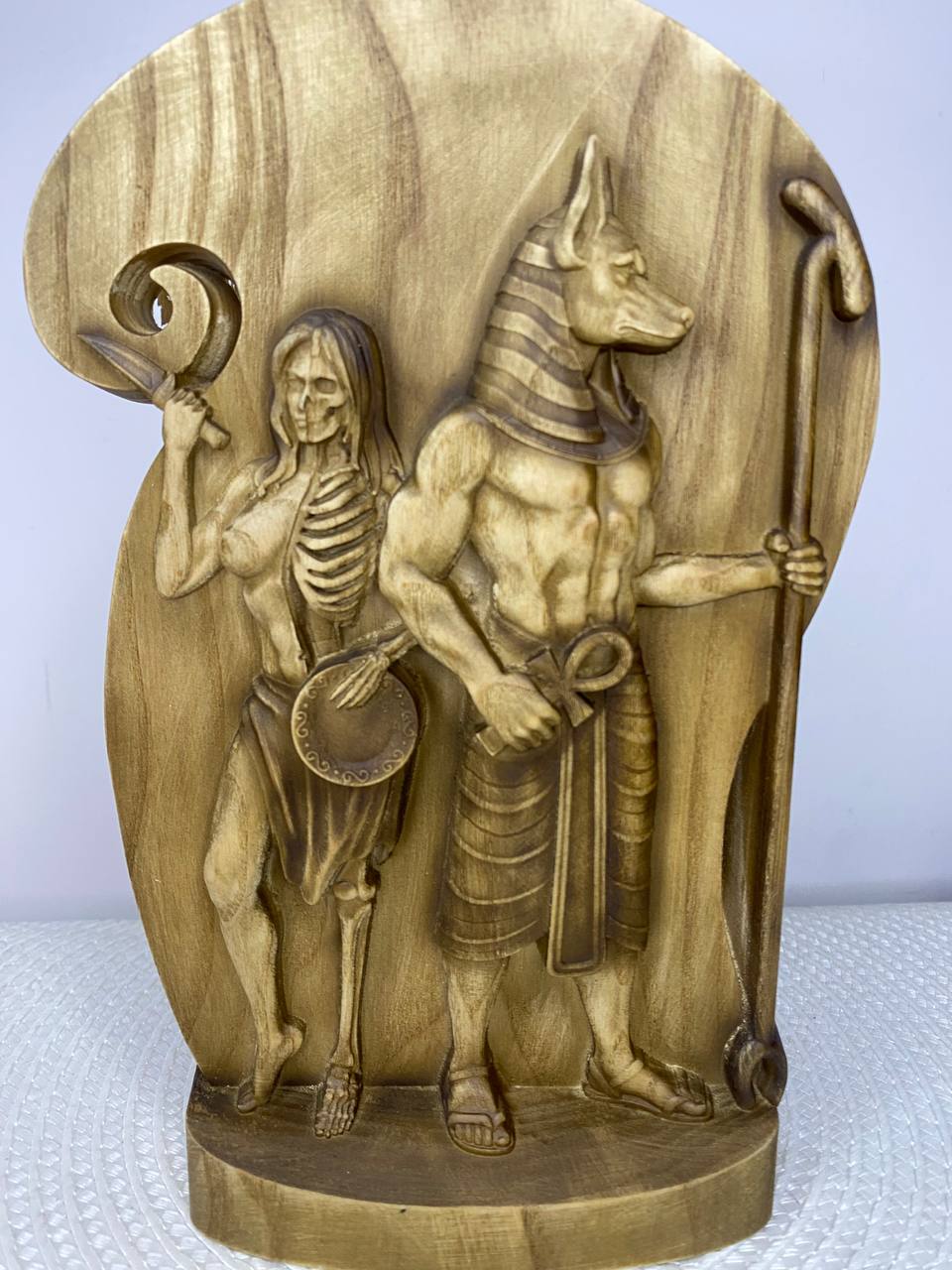 Hel & Anubis Statue | Hand-Carved Ash Wood Norse & Egyptian Mythology