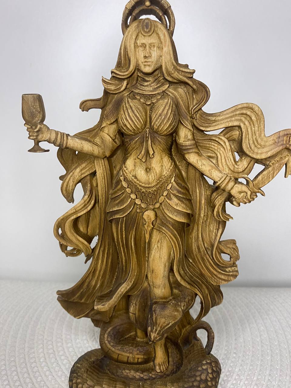 Lamia Wooden Statue – Moon Serpent Goddess Sculpture, Greek Mythology Pagan Decor