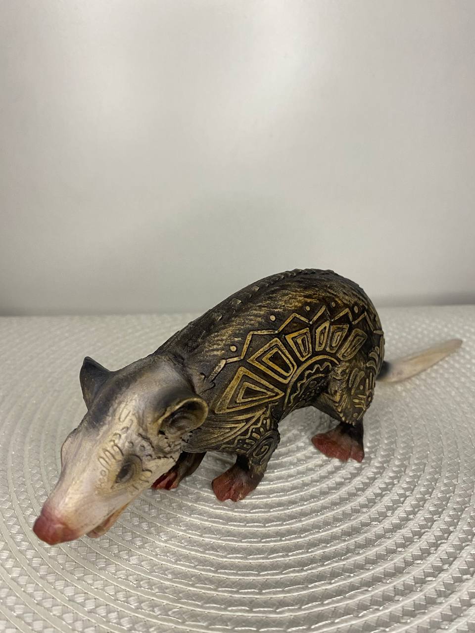 Opossum Figurine | Hand-Carved Ash Wood Animal Totem Statue