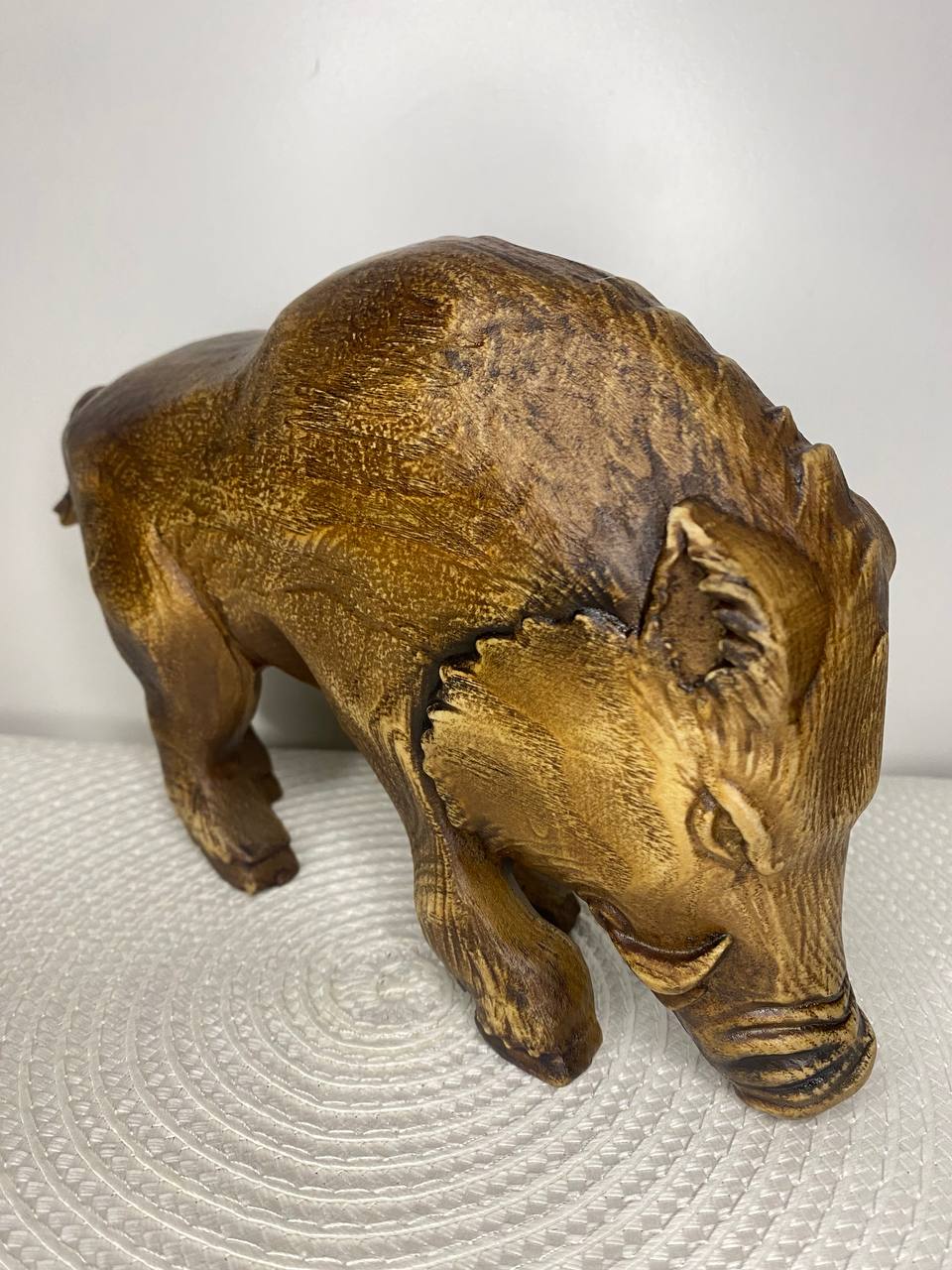 Boar Figurine Rustic Wooden