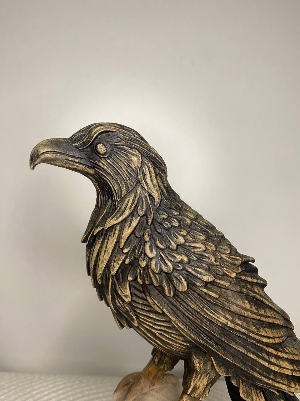 Crow on Skull Gothic Raven: Wooden Carved Statue Made from Ecological Ash Tree