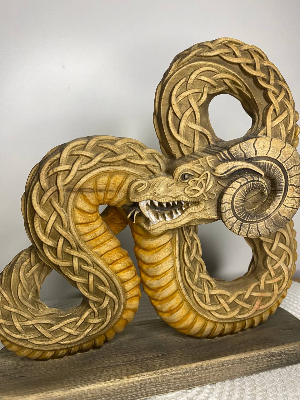 Snake Deity Cernunnos Hornedin Celtic and Norse Mythology Handcrafted Wooden Statue
