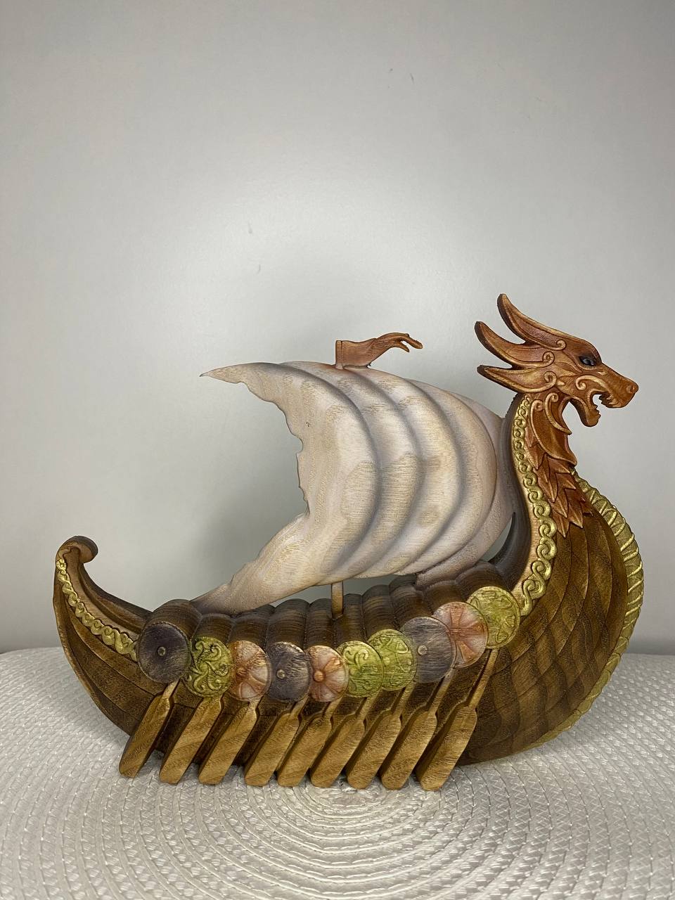 Dragon Drakkar Odin Viking Longship - Figurine Wooden