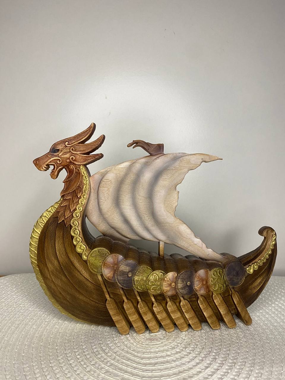 Dragon Drakkar Odin Viking Longship - Figurine Wooden