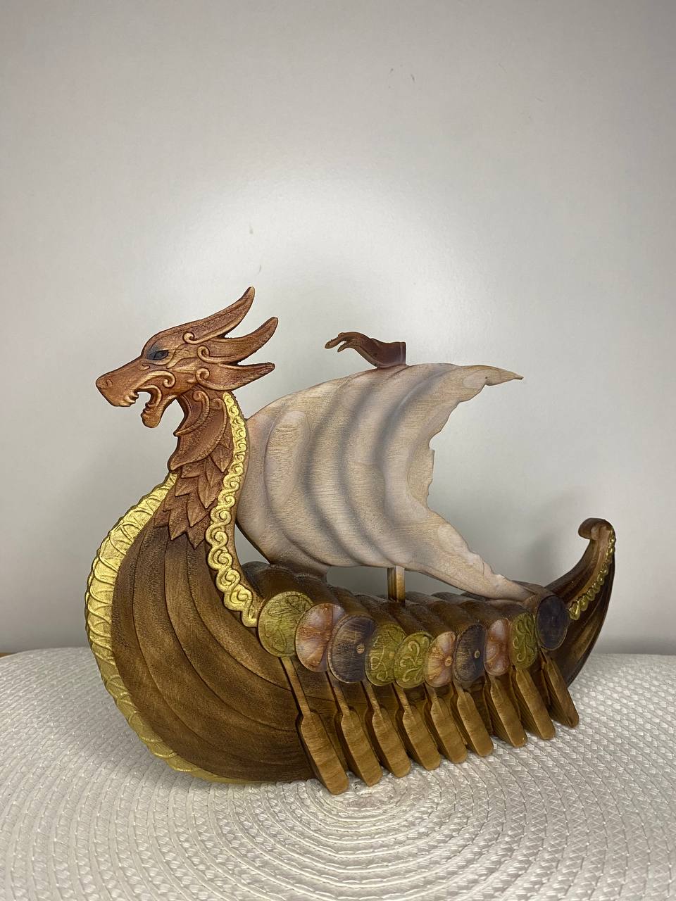 Dragon Drakkar Odin Viking Longship - Figurine Wooden