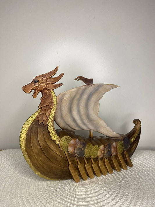 Dragon Drakkar Odin Viking Longship - Figurine Wooden