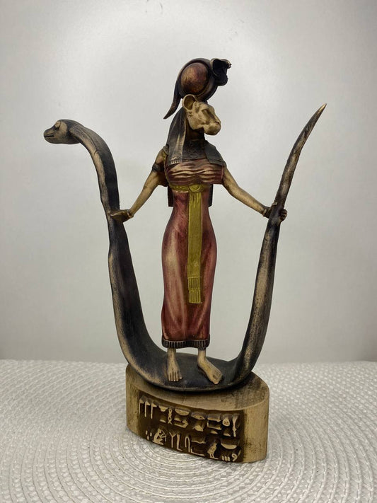 Sekhmet Statue - Wooden Egyptian Goddess Sculpture