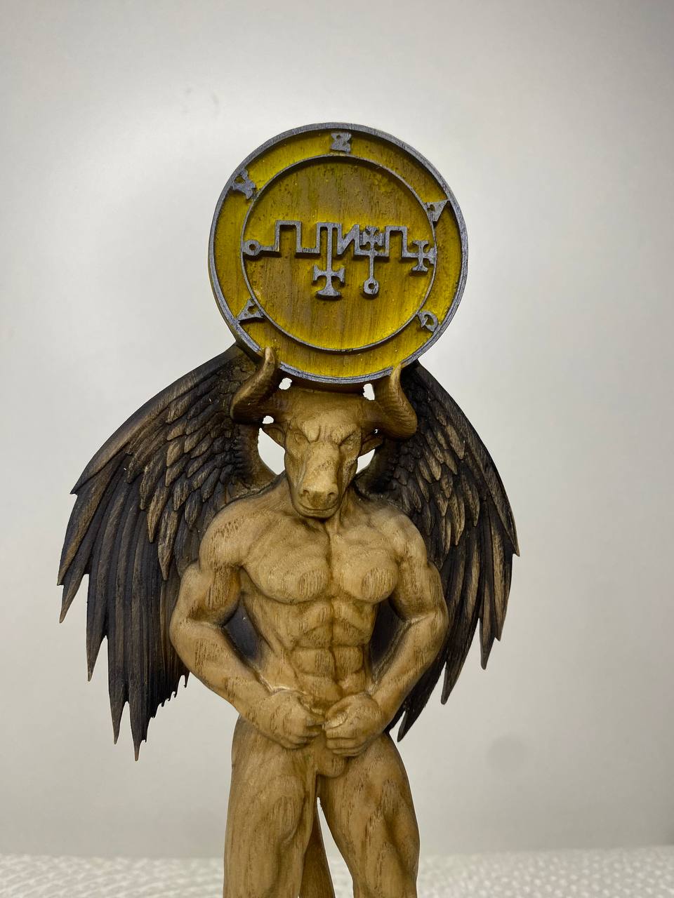 King Zagan Statue: Wooden Demon from Goetia Occult Decor, Sigil Zagan Pagan Altar