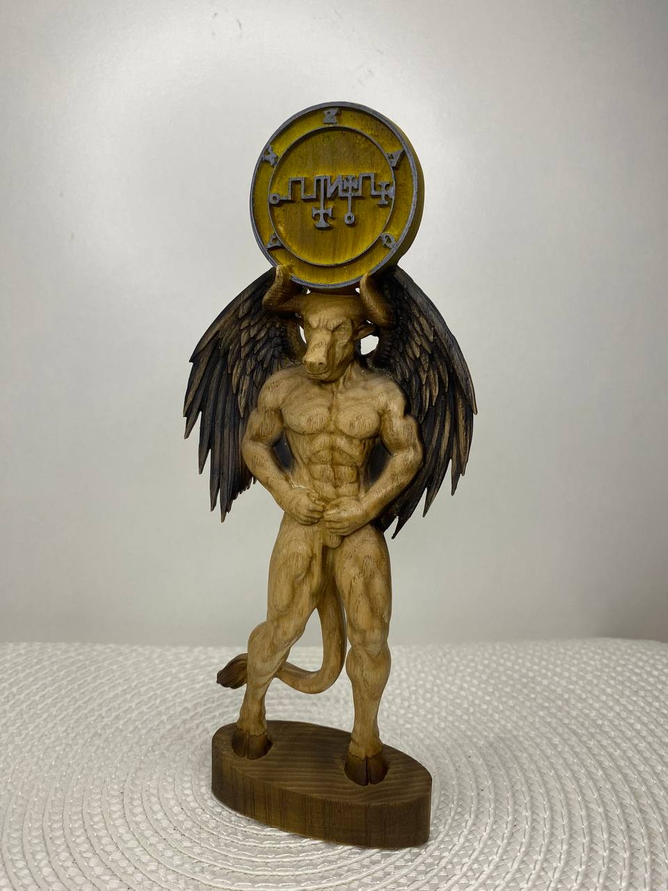 King Zagan Statue: Wooden Demon from Goetia Occult Decor, Sigil Zagan Pagan Altar