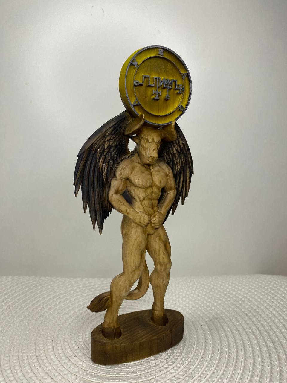 King Zagan Statue: Wooden Demon from Goetia Occult Decor, Sigil Zagan Pagan Altar