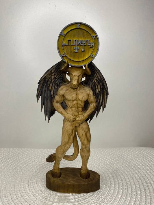 King Zagan Statue: Wooden Demon from Goetia Occult Decor, Sigil Zagan Pagan Altar