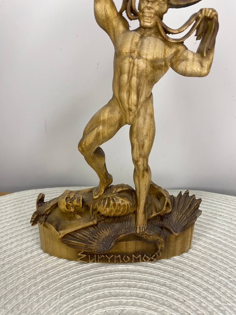 Eurynomous Demon Statue — Hand-Carved Ash Wood Greek Underworld Demon Sculpture