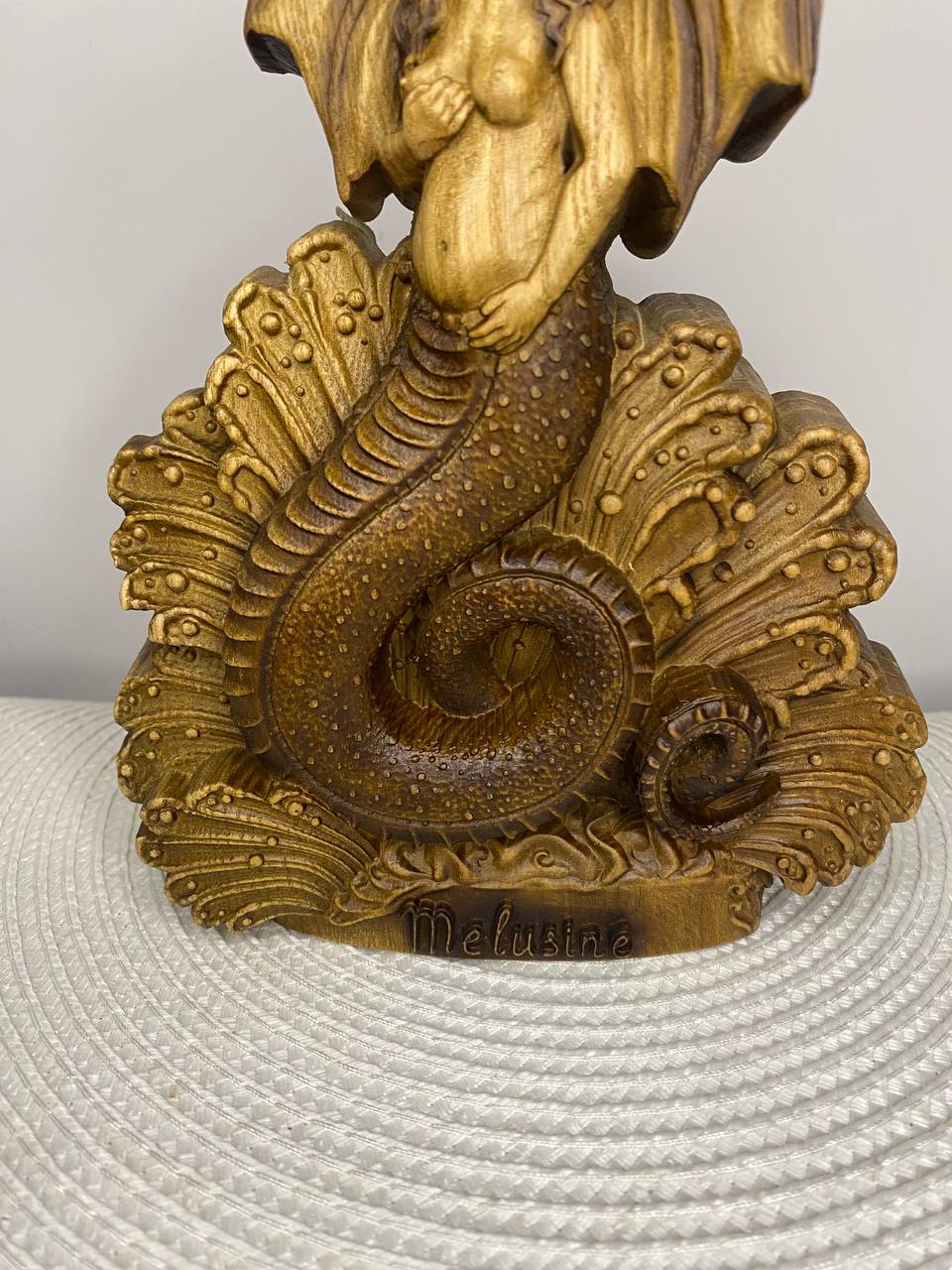 Melusine Statue — Hand-Carved Ash Wood Mythical Water Spirit
