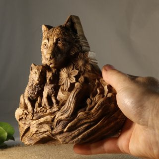 Wolf statue Wolf carving Shewolf Wolf figurine Wolf decor Animal statue Woodland anial Wolf gift Wolf family Wood wolf Wood carving Wolf art