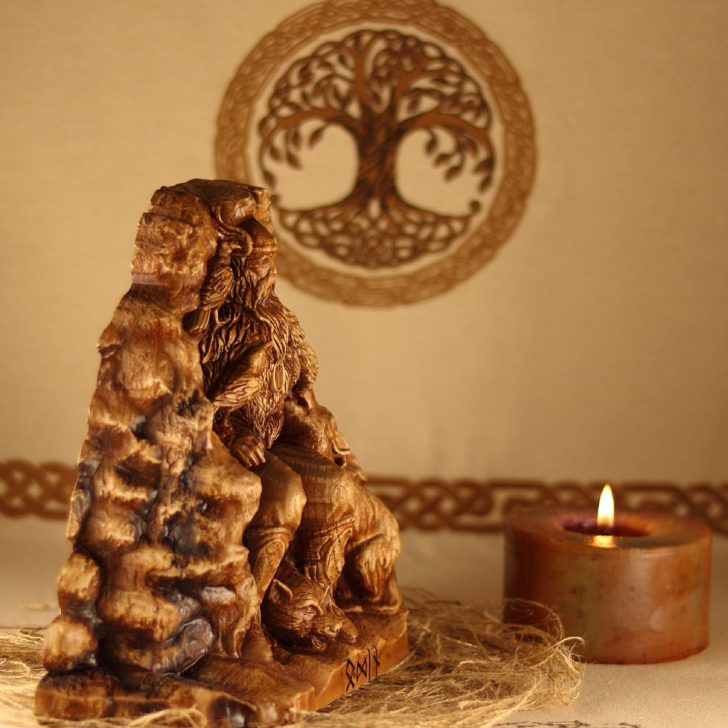 Wooden Carving Odin Sculpture - Heathen Gods