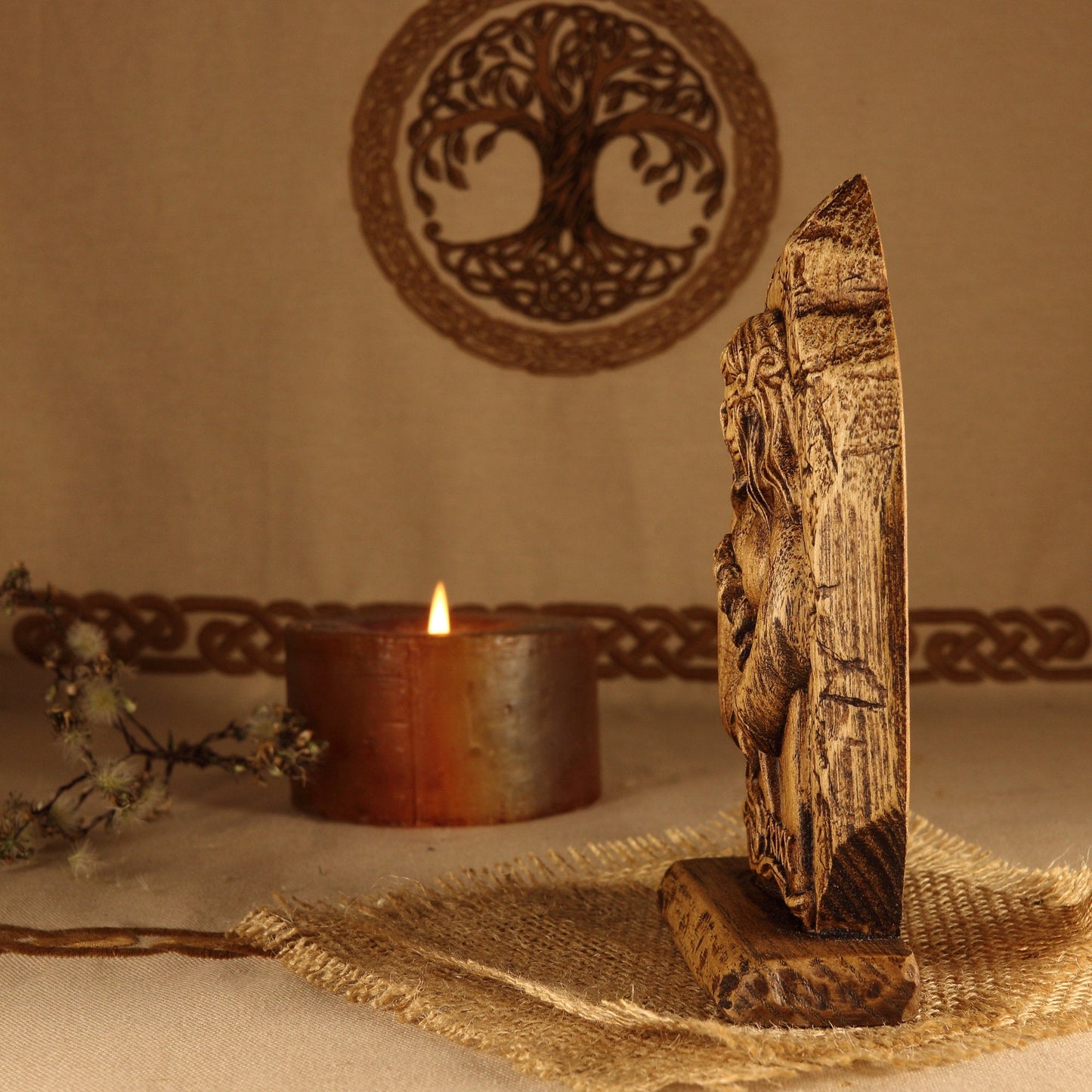 Frigg statue Wood carving Pagan goddess statue Mini altar