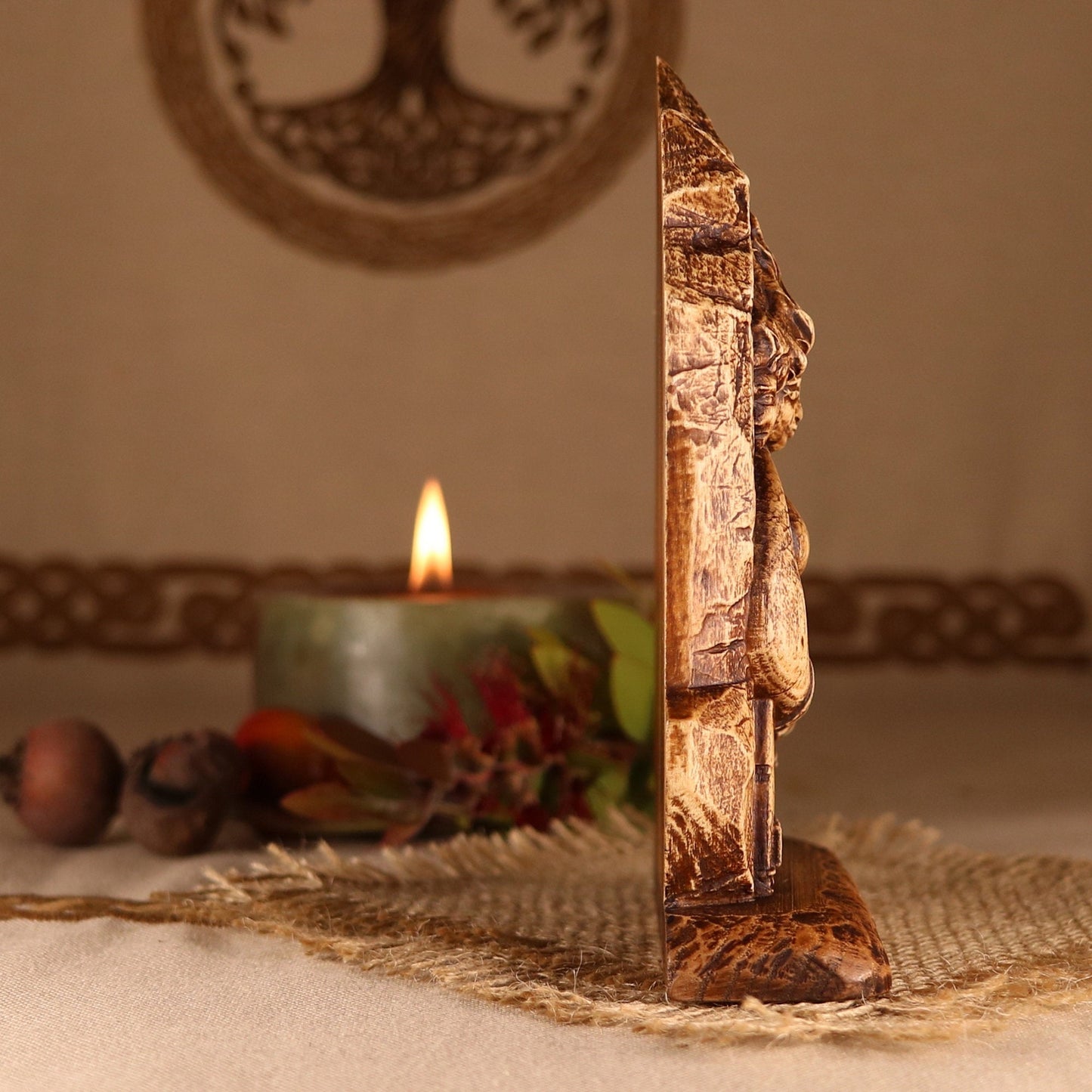 Brigid, Celtic decor, Wood statue mini altar