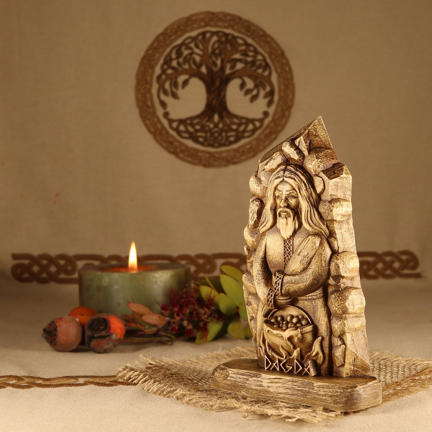 Dagda statue Norse gods Wooden mini sculpture