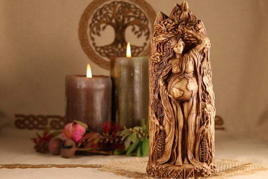 Gaia, Greek goddess statue, Wooden sculptures