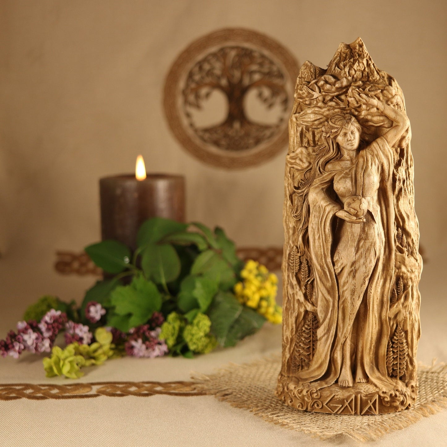 Graceful Gaia: Wooden Greek Goddess Statue