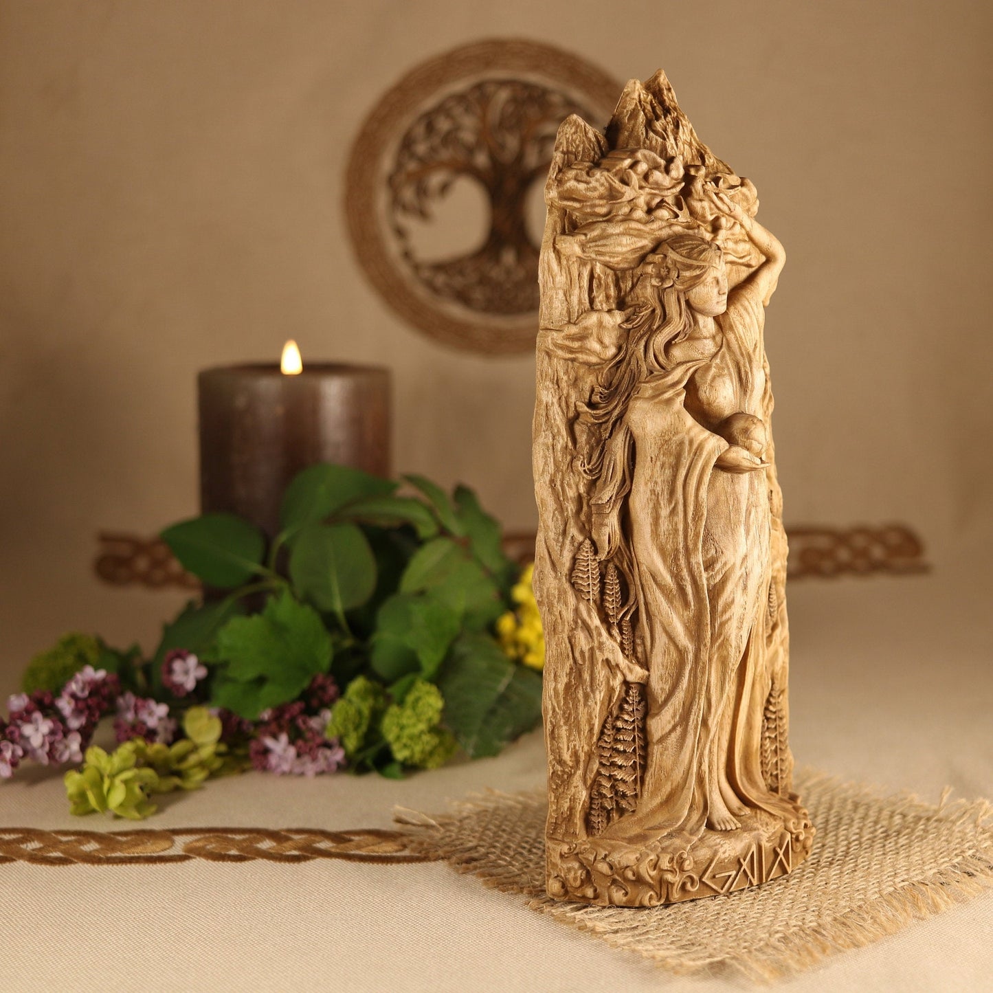 Graceful Gaia: Wooden Greek Goddess Statue