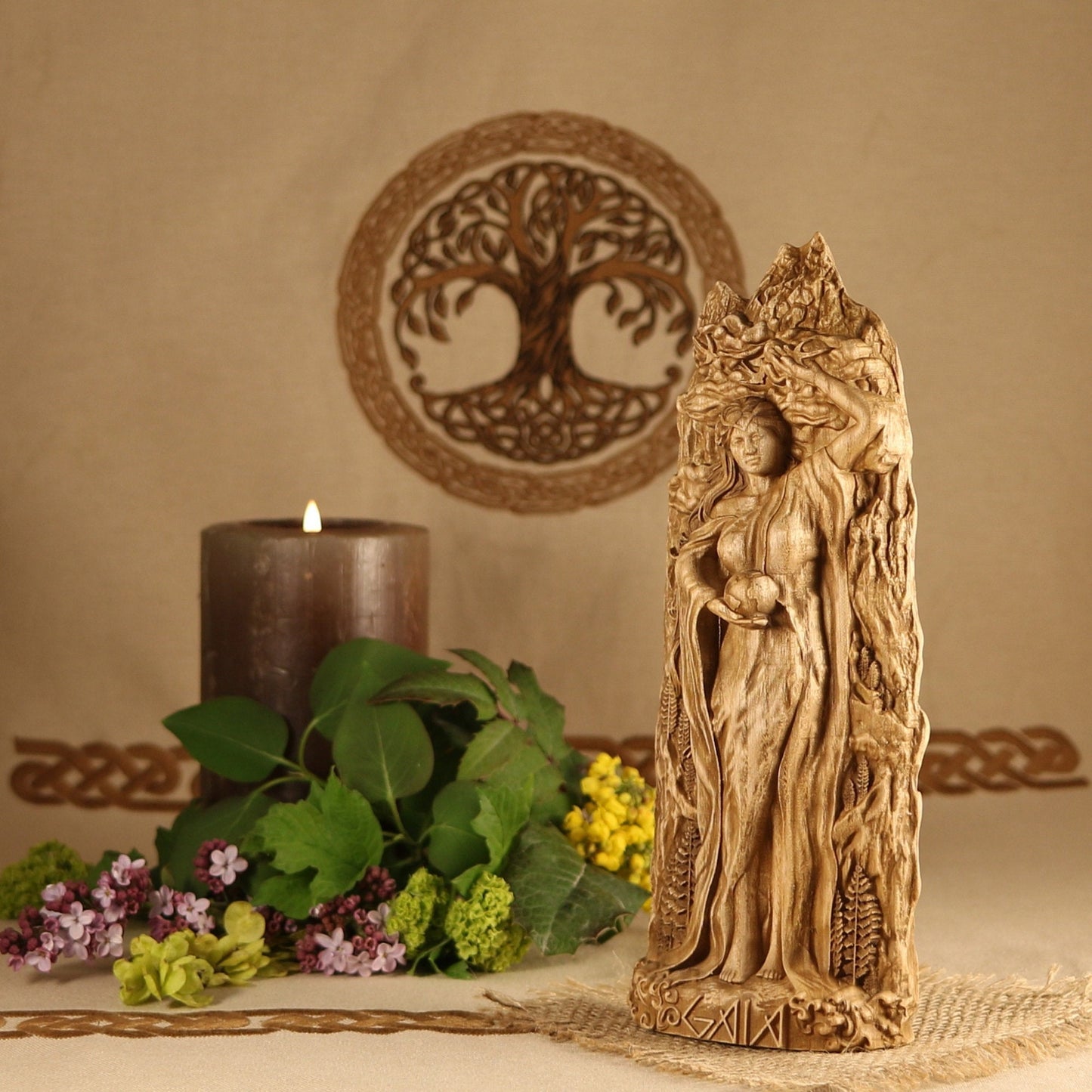 Graceful Gaia: Wooden Greek Goddess Statue